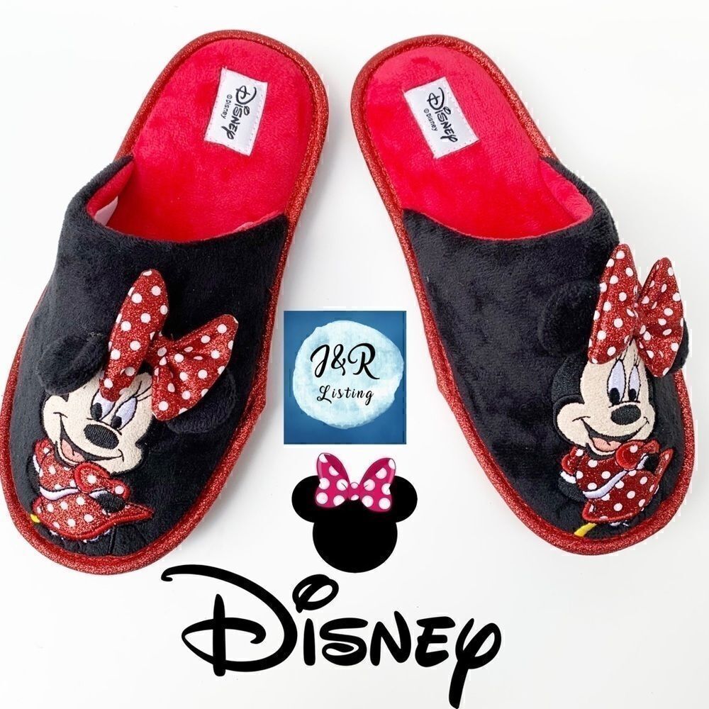 Disney Minnie Mouse Red & Black Slippers with Gift Box